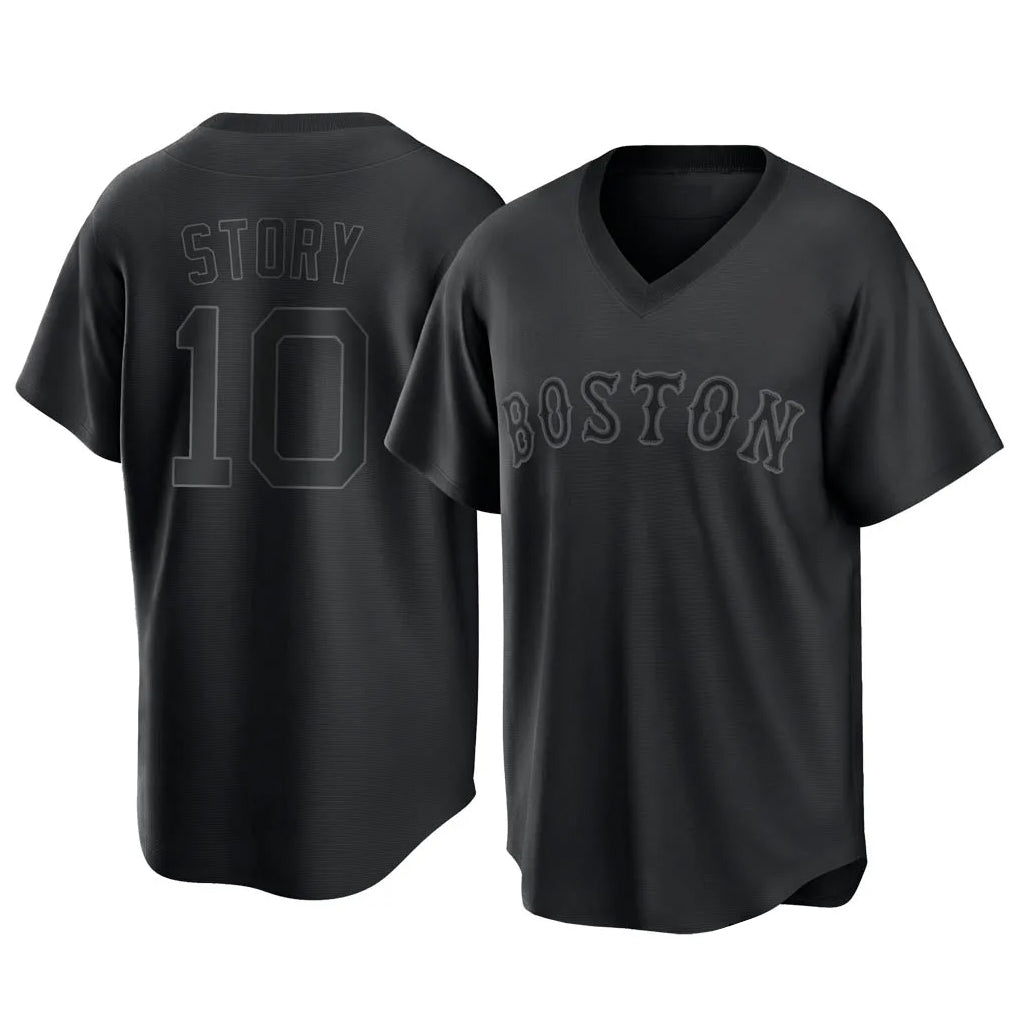 B.Red Sox #10 Trevor Story Player Black T-shirt Home Game Ddoa Stitched Jerseys