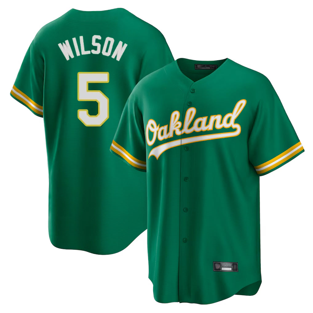 Athletics #5 Jacob Wilson Player Kelly Green Home Game Ddoa Stitched Jerseys