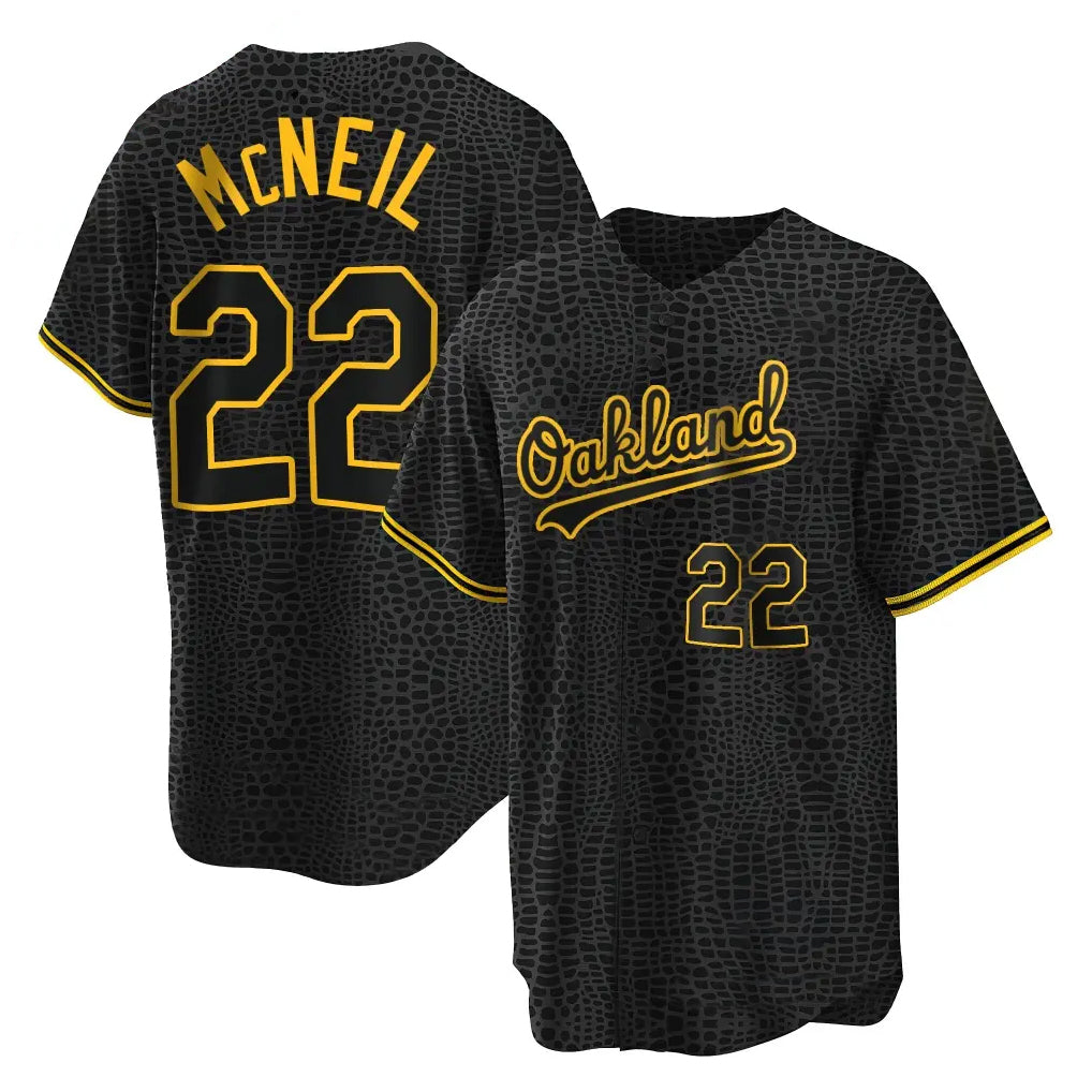Athletics #22 Jeff McNeil Player Black Snake Skin City Home Game Ddoa Stitched Jerseys