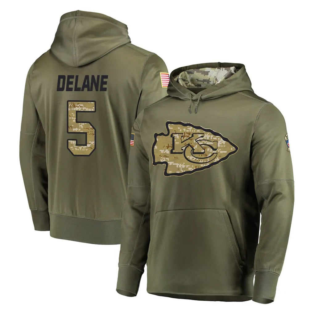 KC.Chiefs #5 Mansoor Delane Player Olive Salute to Service Pullover Hoodies Home Game Ddoa Stitched Jerseys