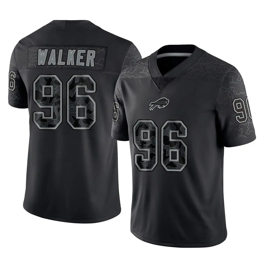 B.Bills #96 Deone Walker Player Black RFLCTV Limited Ddoa Stitched Jerseys