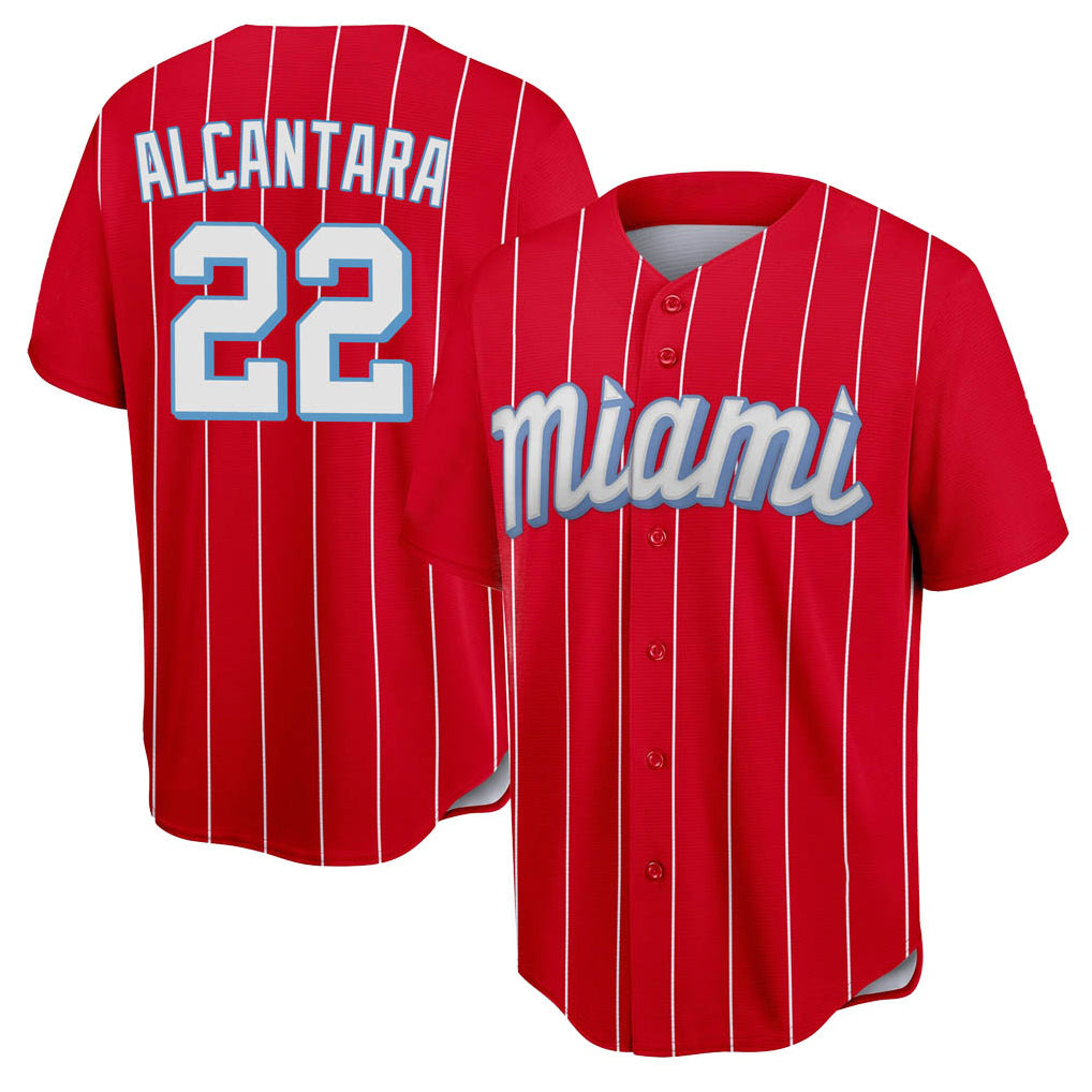 M.Marlins #22 Sandy Alcantara Player Red City Connect Home Game Ddoa Stitched Jerseys