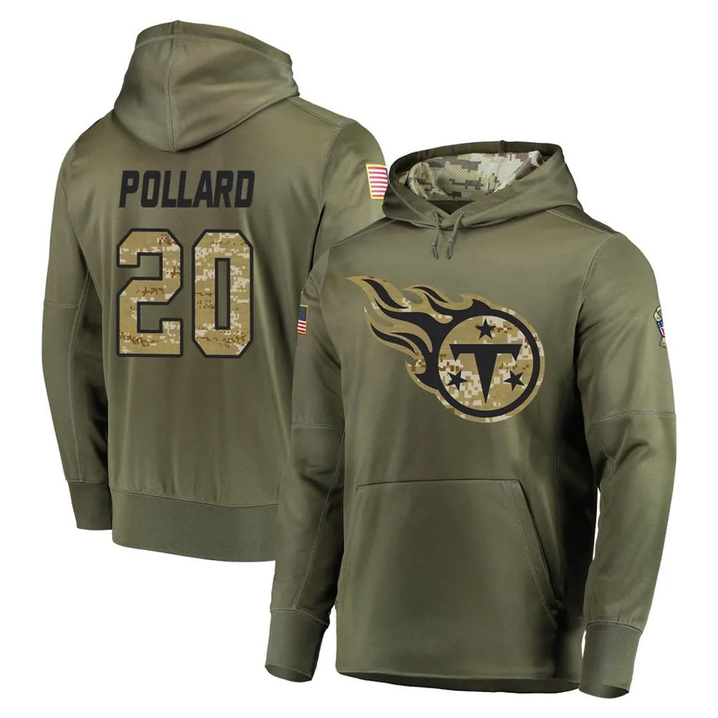 T.Titans #20 Tony Pollard Player Olive Salute to Service Pullover Hoodies Home Game Ddoa Stitched Jerseys