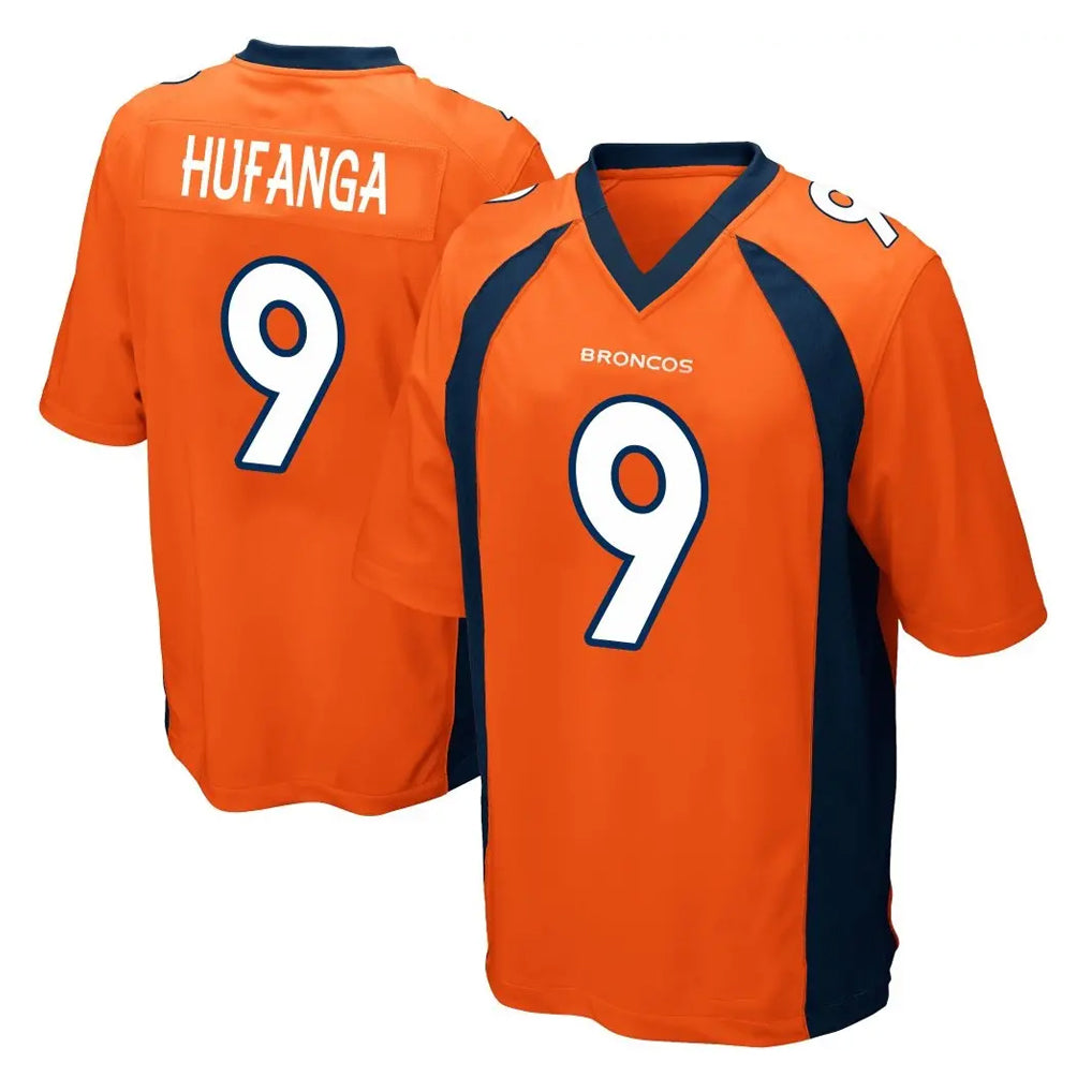 D.Broncos #9 Talanoa Hufanga Player Orange Color Home Game Ddoa Stitched Jerseys