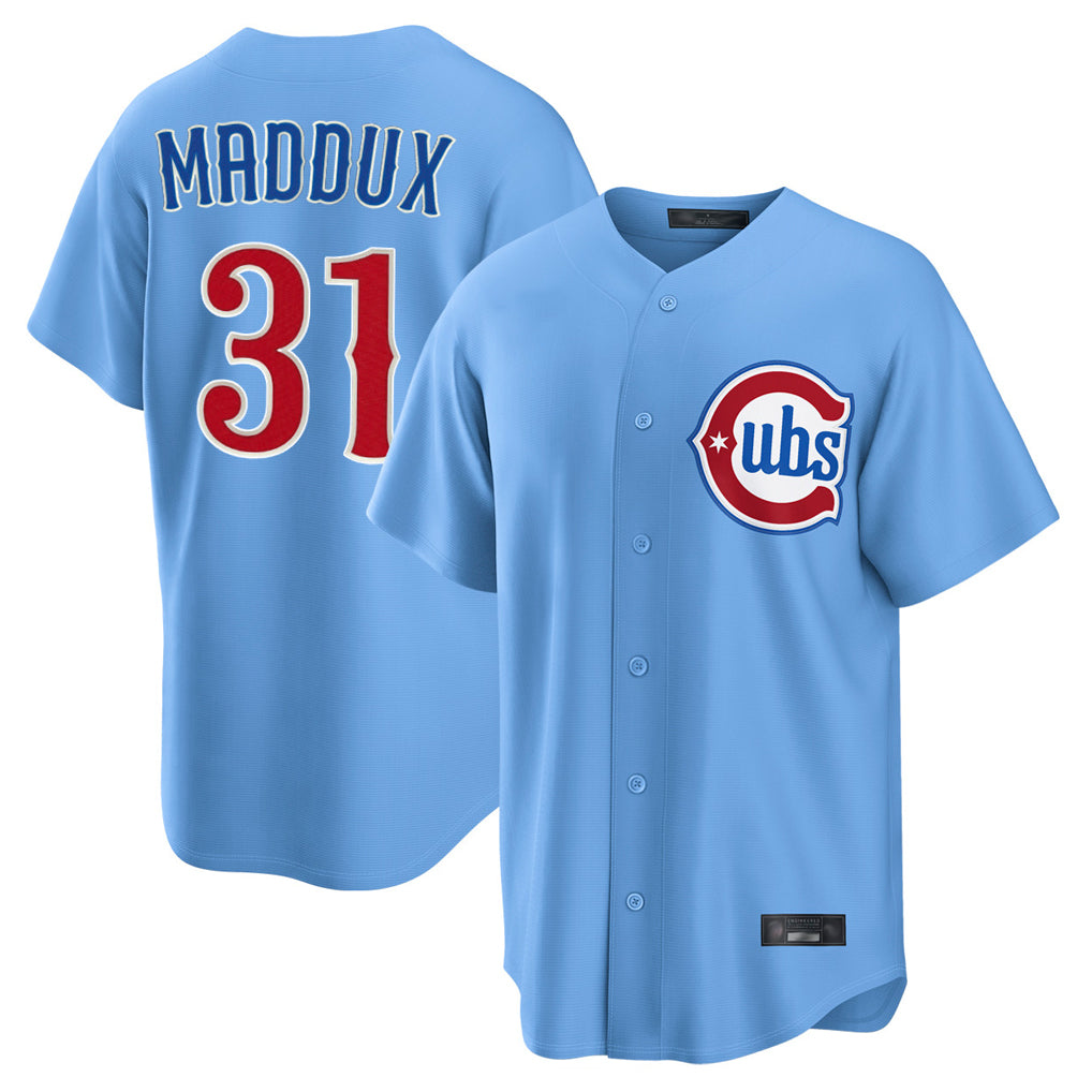 C.Cubs #31 Greg Maddux Player Light Blue Home Game Ddoa Stitched Jerseys