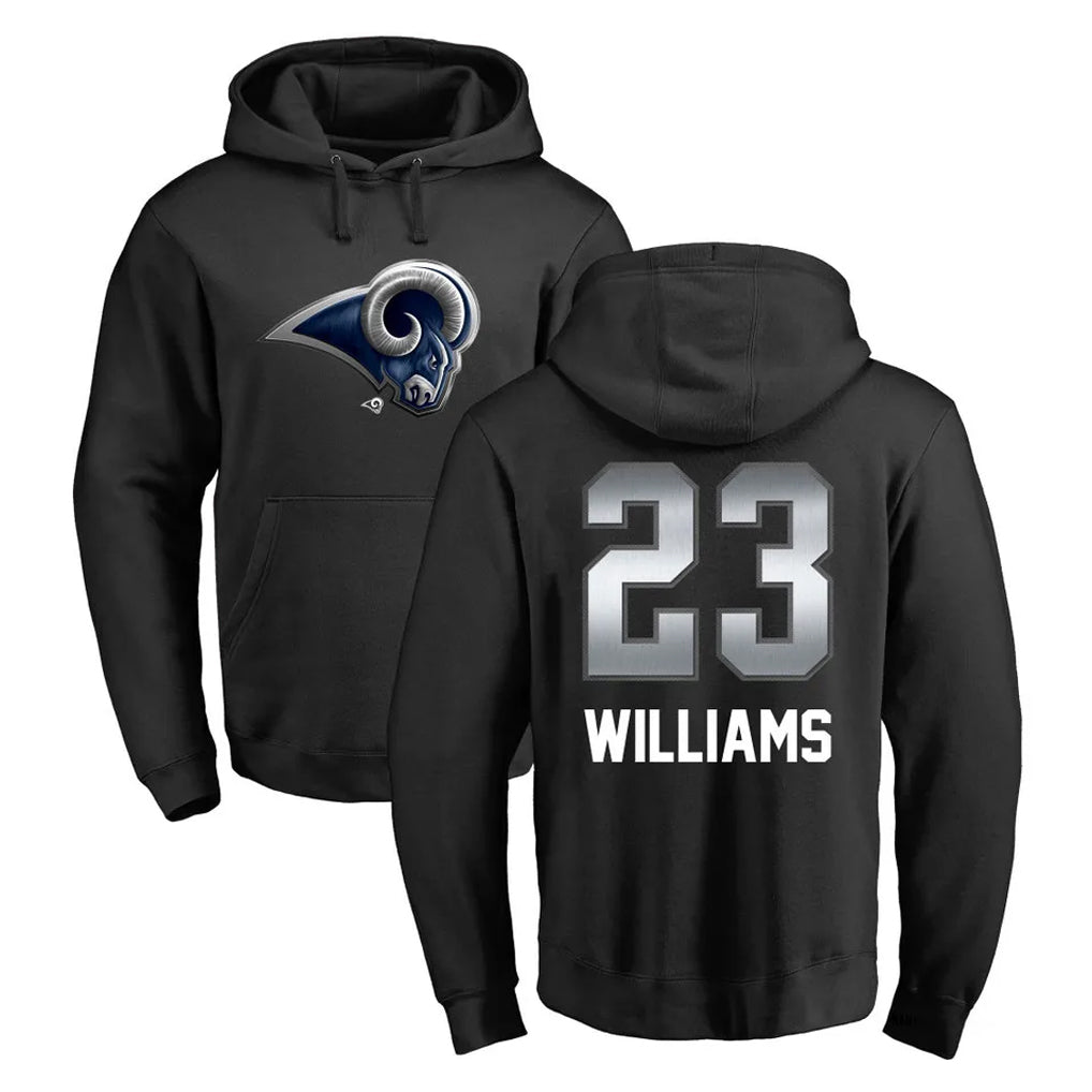 LA.Rams #23 Kyren Williams Player Black Pullover Hoodie Limited Game Ddoa Stitched Jerseys