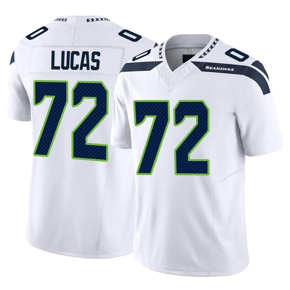 S.Seahawks #72 Abraham Lucas Player White Limited Vapor F.U.S.E. Home Game Ddoa Stitched Jerseys
