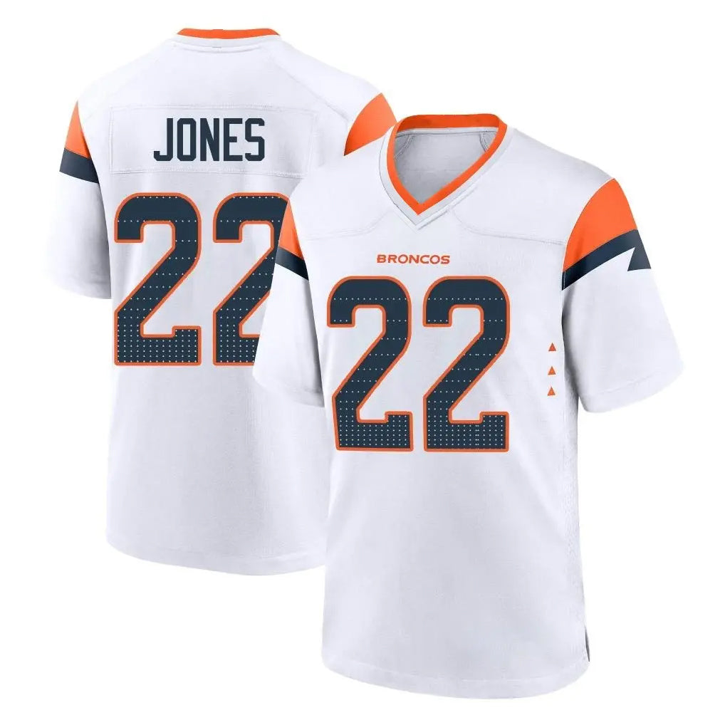 D.Broncos #22 Brandon Jones Player White Home Game Ddoa Stitched Jerseys