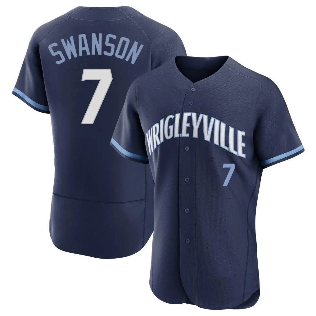 C.Cubs #7 Dansby Swanson Player Navy City Connect Limited Elite Home Ddoa Stitched Jerseys