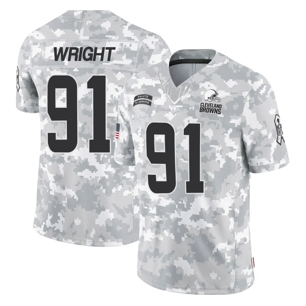 C.Browns #91 Alex Wright Player Arctic Camo Salute to Service Limited Home Game Ddoa Stitched Jerseys