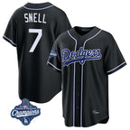 LA.Dodgers #7 Blake Snell Player Black Carbon Limited World Series Meet Home Ddoa Stitched Jerseys