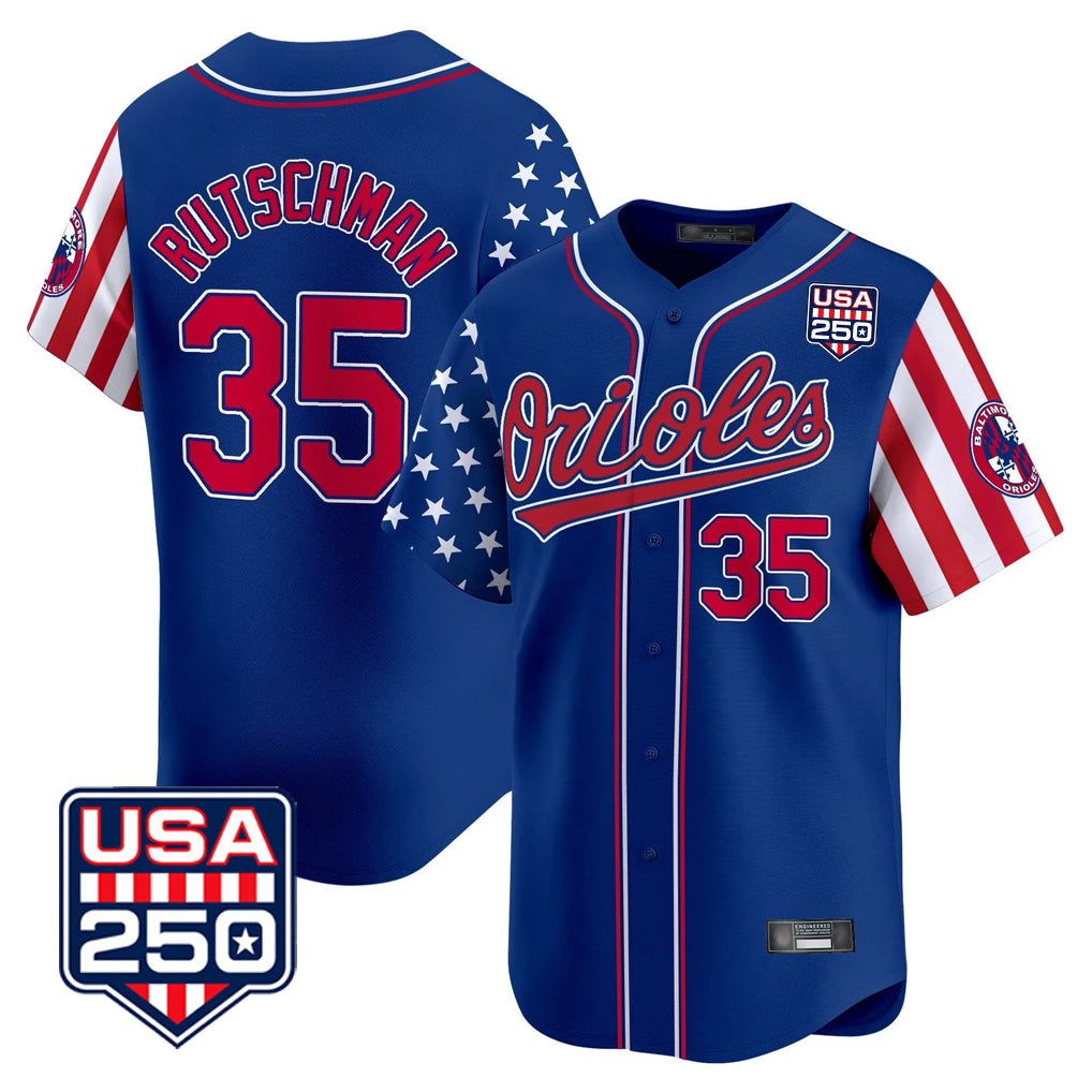B.Orioles #35 Adley Rutschman Player Royal USA 250 Independence Day Vapor Premier Limited Home Game Ddoa Stitched Jerseys