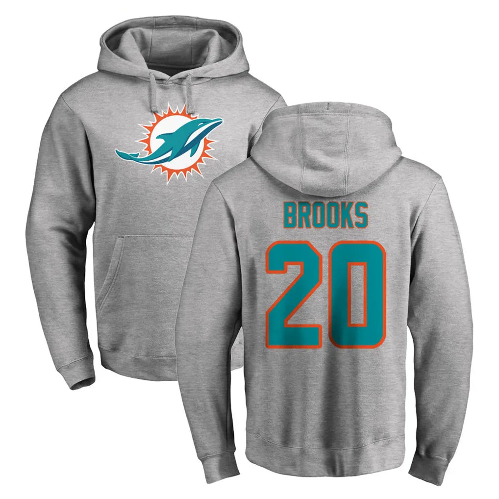 M.Dolphins #20 Jordyn Brooks Player Gray LOGO Pullover Hoodies Limited Ddoa Stitched Jerseys