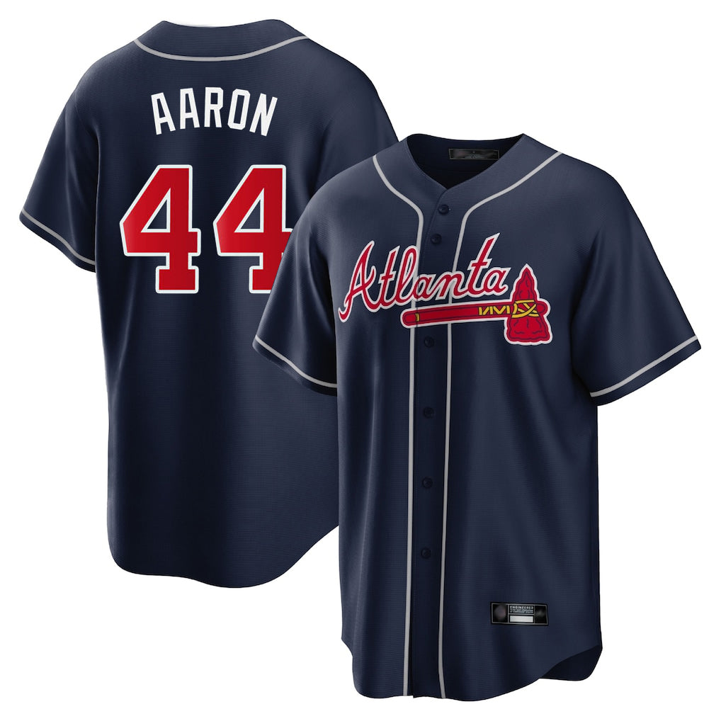 A.Braves #44 Hank Aaron Player Navy Home Game Ddoa Stitched Jerseys