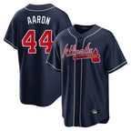 A.Braves #44 Hank Aaron Player Navy Home Game Ddoa Stitched Jerseys