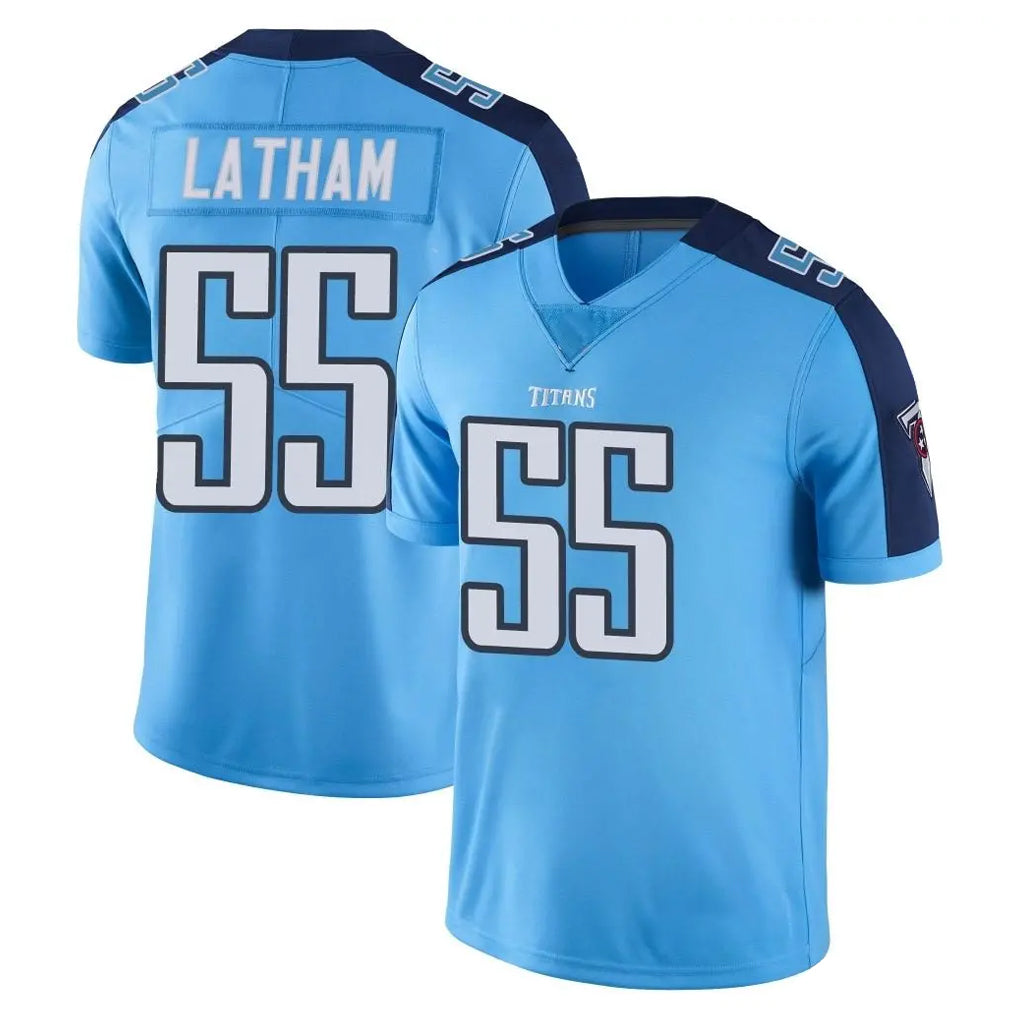 T.Titans #55 JC Latham Player Light Blue Limited Color Rush Home Game Ddoa Stitched Jerseys