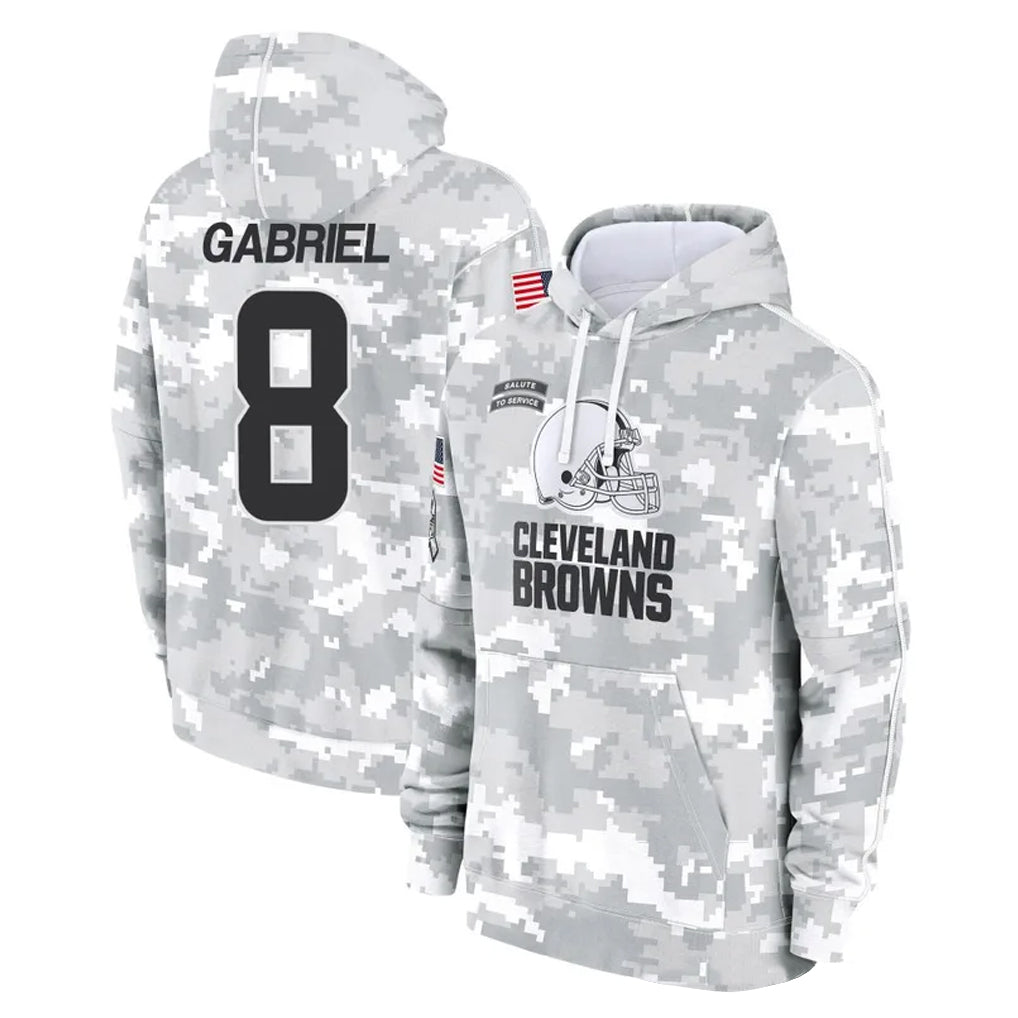 C.Browns #8 Dillon Gabriel Player Arctic Camo Salute to Service Hoodies Limited Game Ddoa Stitched Jerseys