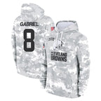 C.Browns #8 Dillon Gabriel Player Arctic Camo Salute to Service Hoodies Limited Game Ddoa Stitched Jerseys