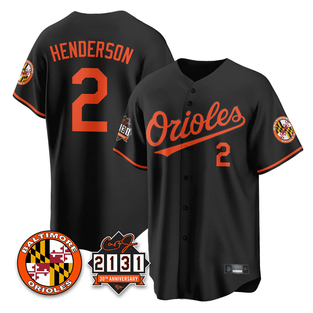B.Orioles #2 Gunnar Henderson Player Black 30th Anniversary of 2131 Home Game Ddoa Stitched Jerseys