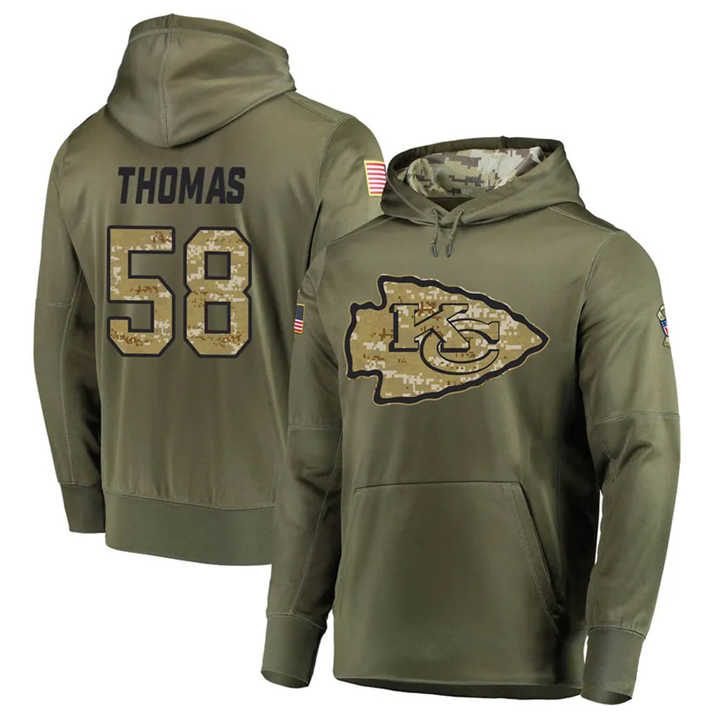 KC.Chiefs #58 Derrick Thomas Player Salute to Service Limited Olive Hoodies Ddoa Stitched Jerseys