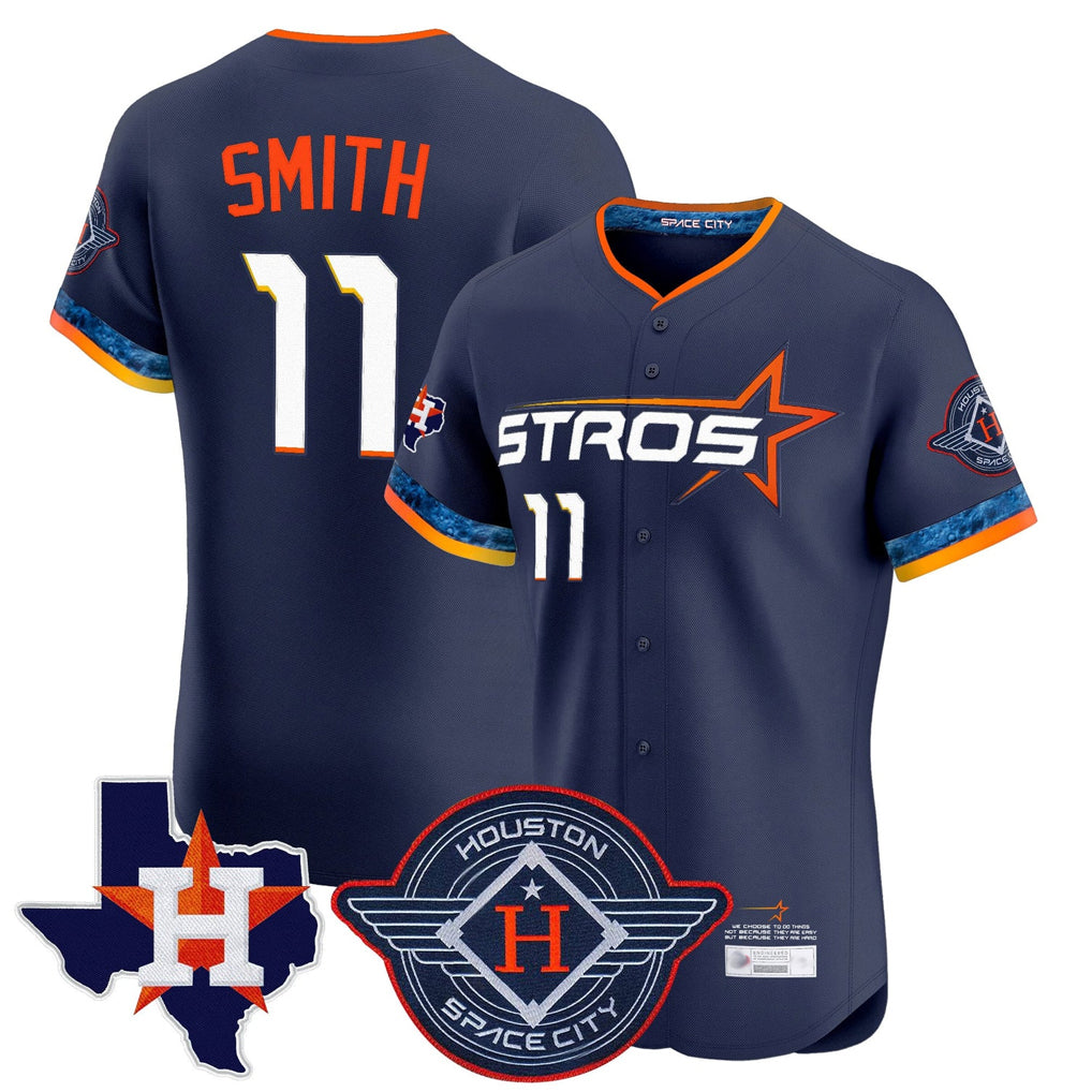 H.Astros #11 Cam Smith Player Navy City Connect Texas Patch Vapor Premier Limited Elite Home Ddoa Stitched Jerseys