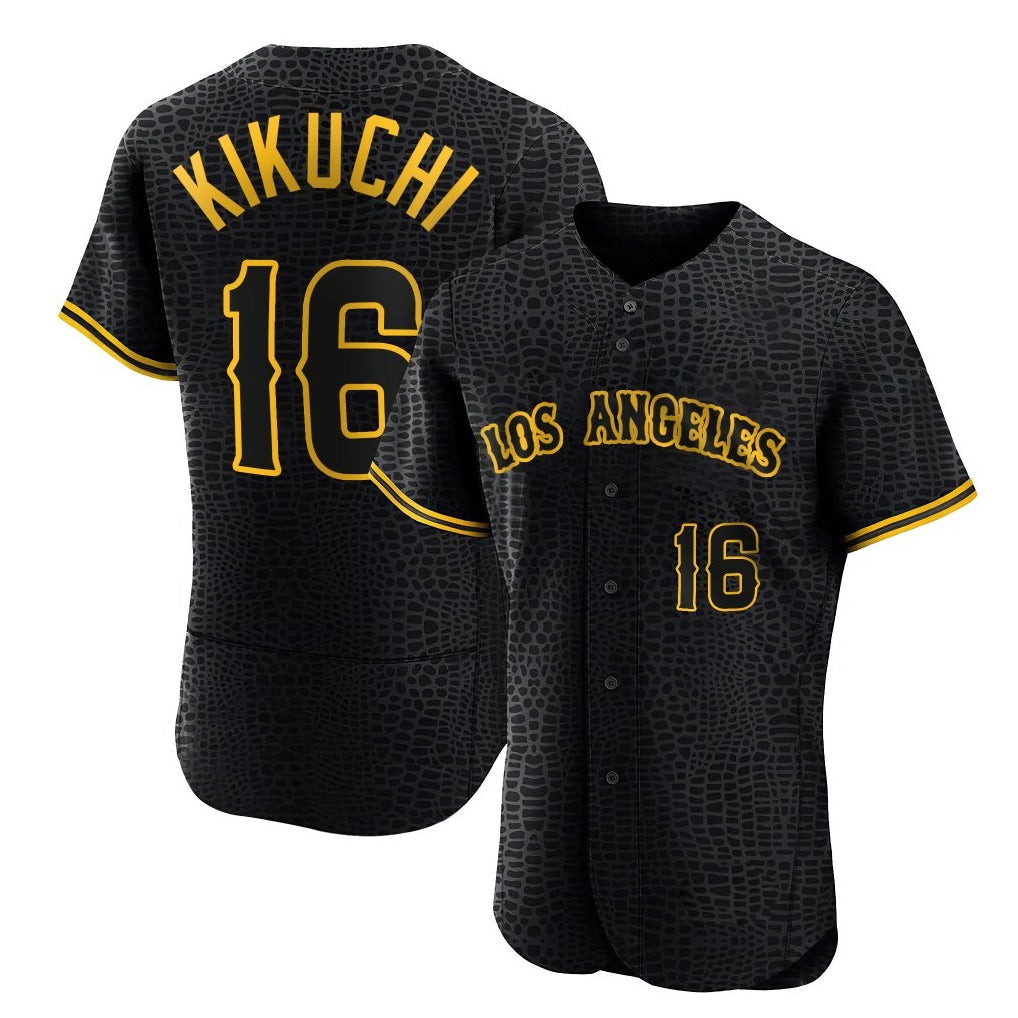 LA.Angels #16 Yusei Kikuchi Player Black Snake Skin City Limited Elite Home Ddoa Stitched Jerseys
