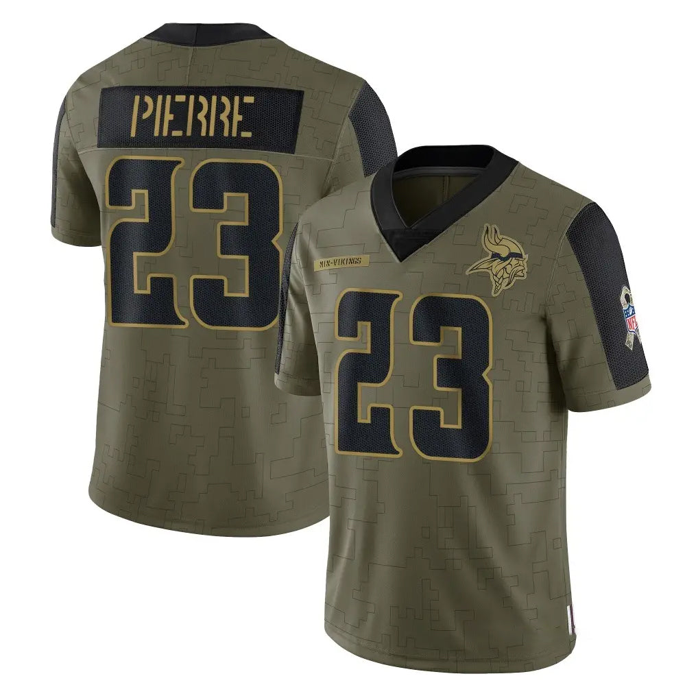 M.Vikings #23 James Pierre Player Olive Salute To Service Limited Game Ddoa Stitched Jerseys