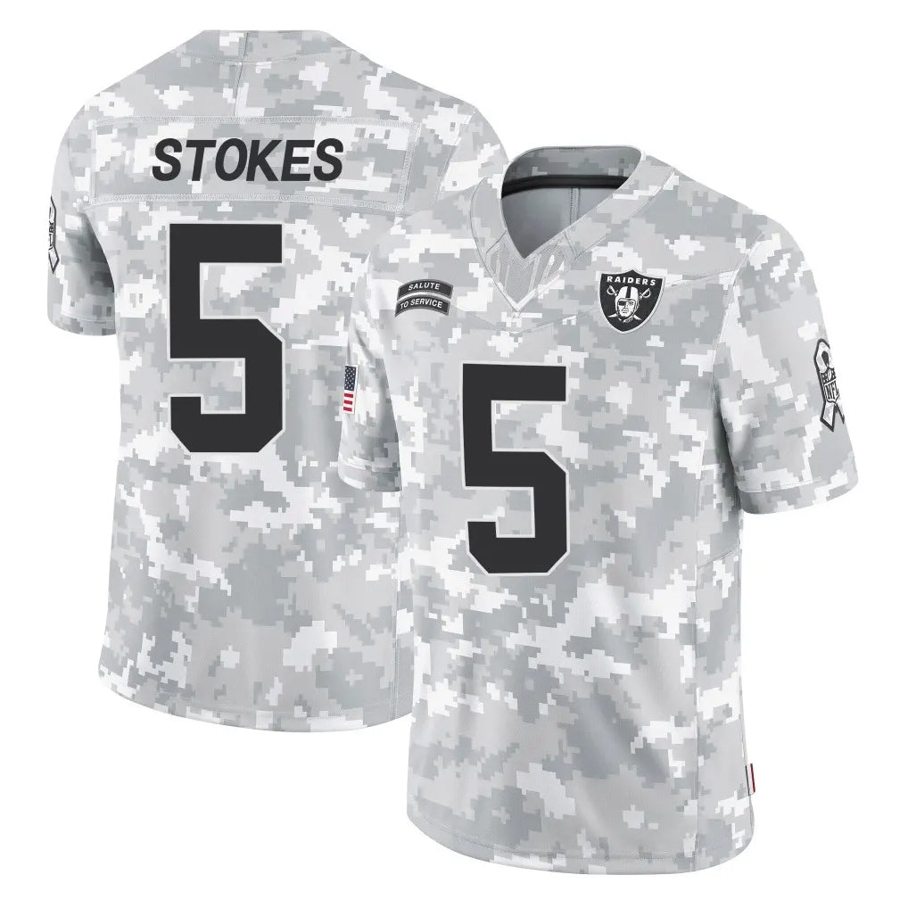 LV.Raiders #5 Eric Stokes Player Arctic Camo Salute To Service Limited Game Ddoa Stitched Jerseys