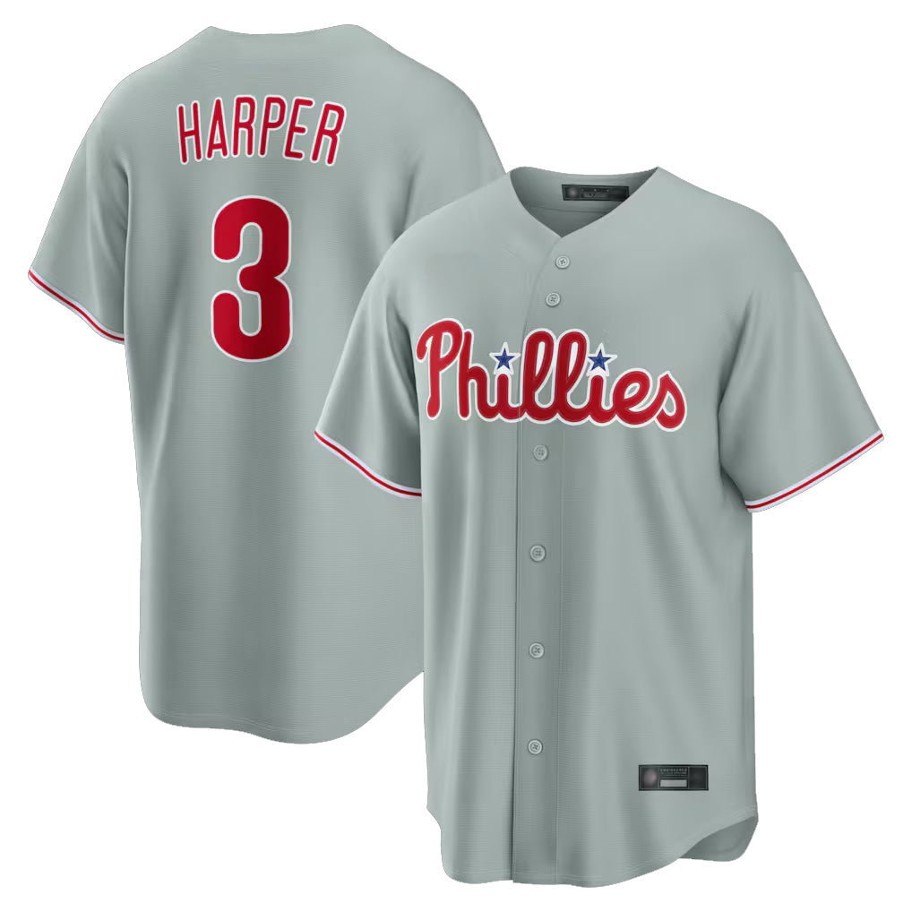 P.Phillies #3 Bryce Harper Player Gray Home Game Ddoa Stitched Jerseys