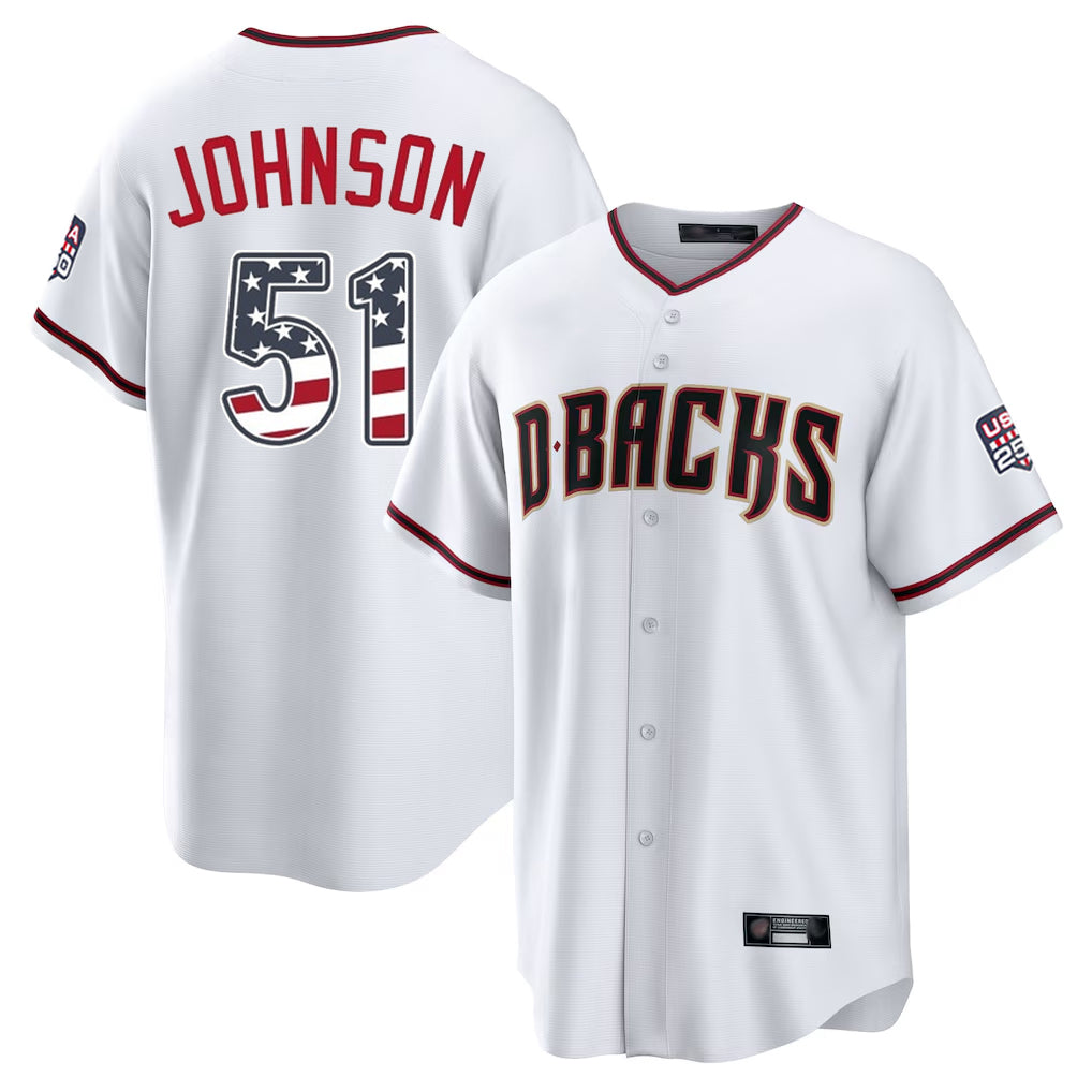 A.Diamondbacks #51 Randy Johnson Player White USA 250 Fourth of July Home Game Ddoa250Ys Stitched Jerseys