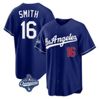 LA.Dodgers #16 Will Smith Player Royal World Series Meet Game Home Ddoa Stitched Jerseys