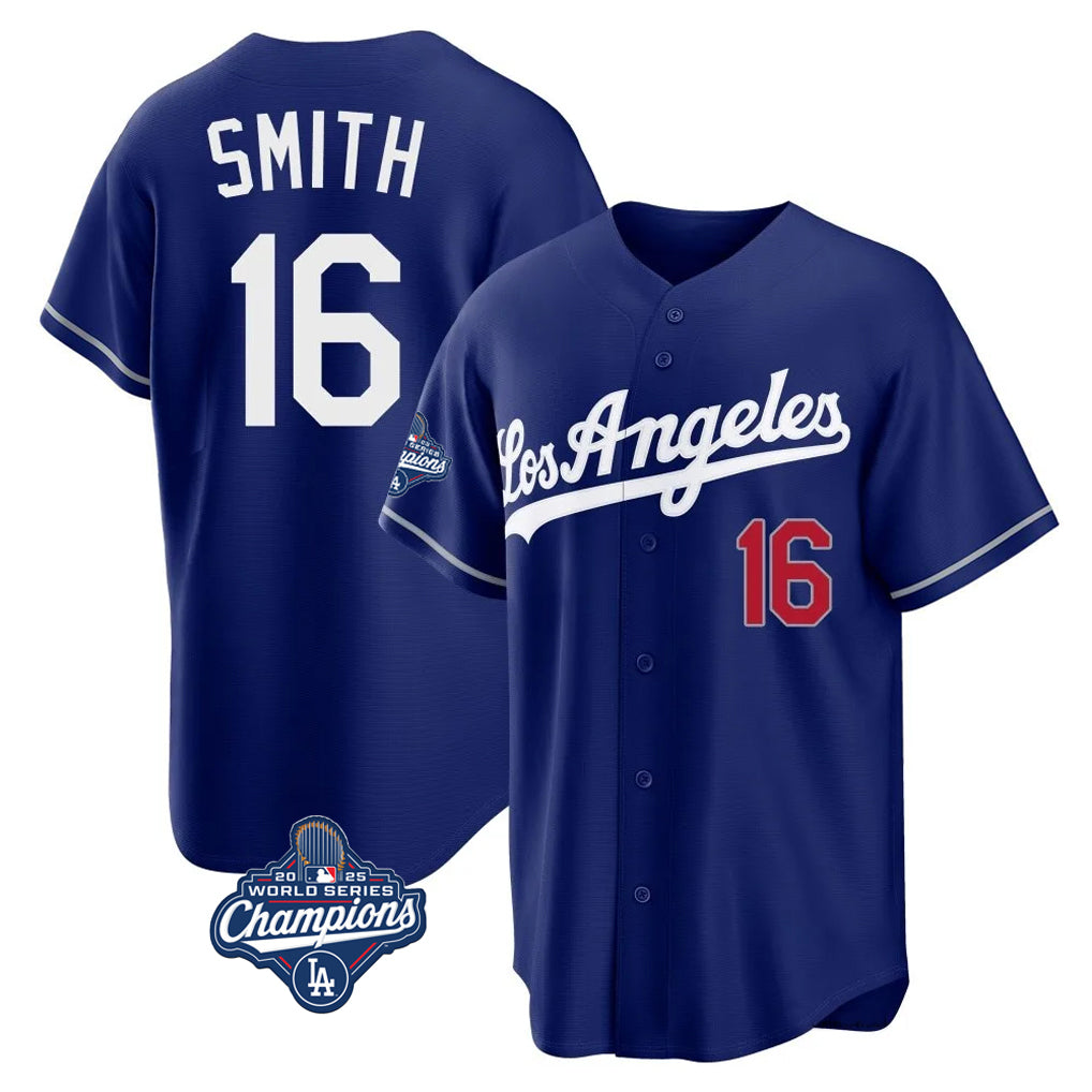 LA.Dodgers #16 Will Smith Player Royal World Series Meet Game Home Ddoa Stitched Jerseys