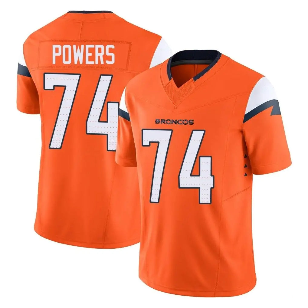 D.Broncos #74 Ben Powers Player Orange Vapor F.U.S.E. Limited Home Game Ddoa Stitched Jerseys