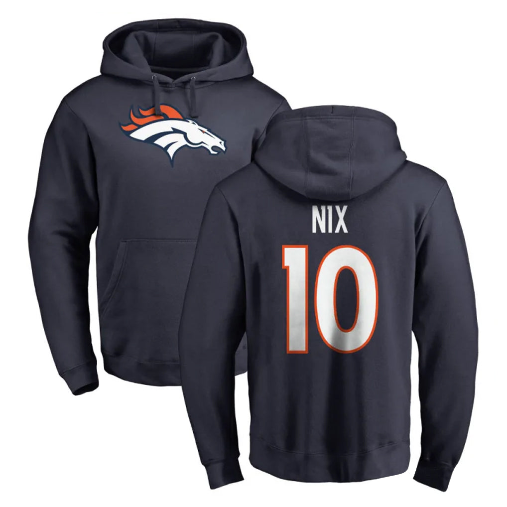 D.Broncos #10 Bo Nix Player Navy Pullover Hoodie Limited Ddoa Stitched Jerseys
