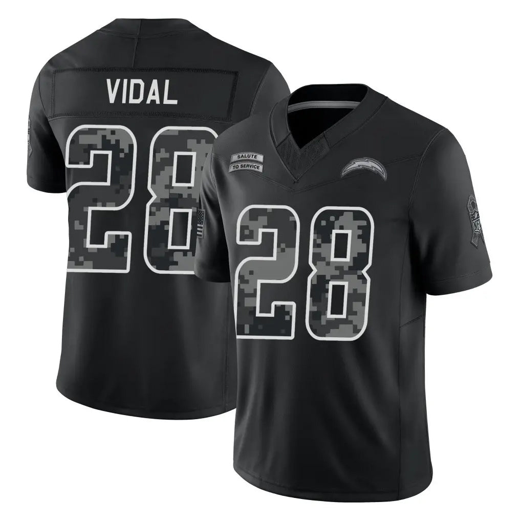 LA.Chargers #28 Kimani Vidal Player Black Limited 2026 Salute to Service Home Game Stitched Jerseys