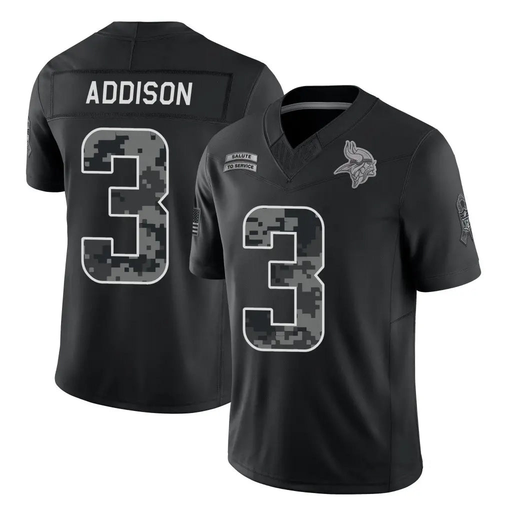 MN.Vikings #3 Jordan Addison Player Black Limited 2026 Salute to Service Home Game Ddoa Stitched Jerseys