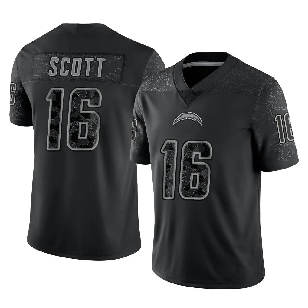 LA.Chargers #16 J.K. Scott Player Black Limited Reflective Home Game Ddoa Stitched Jerseys