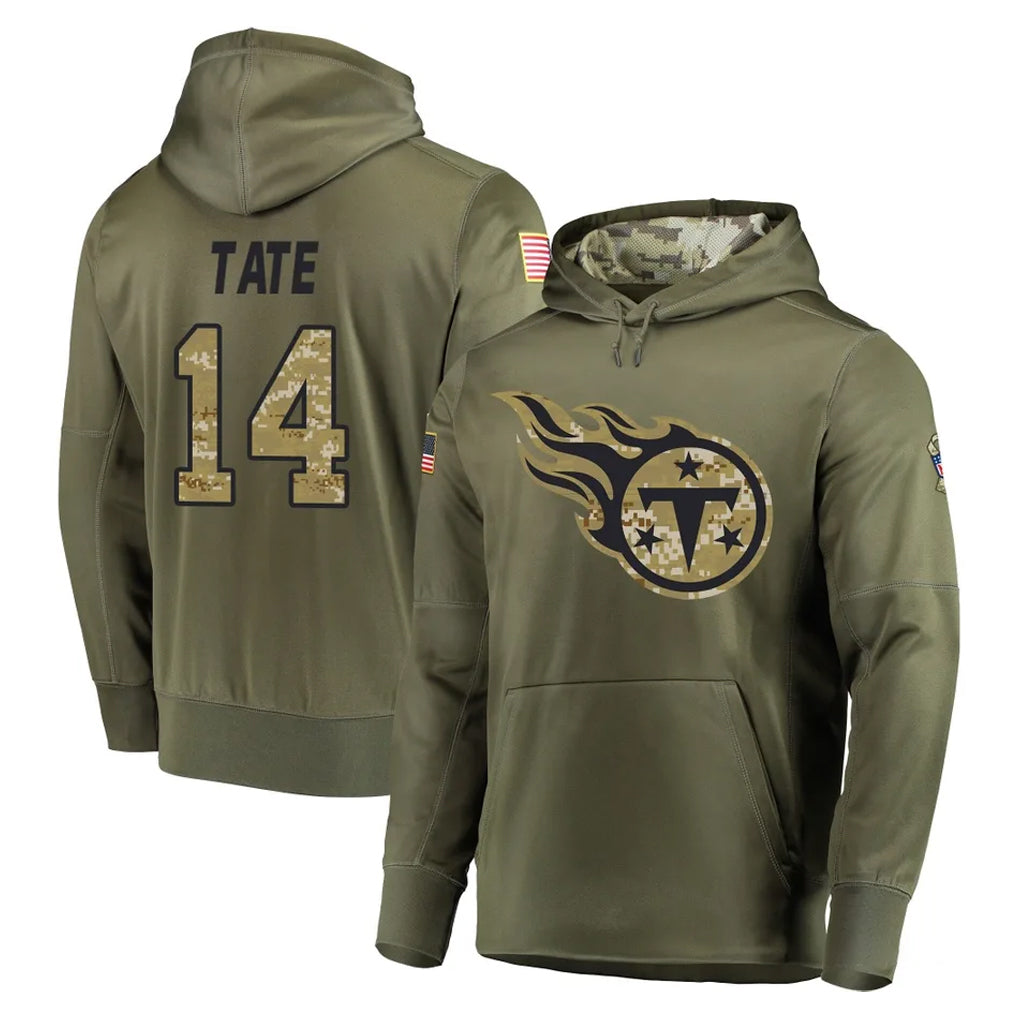 T.Titans #14 Carnell Tate Player Olive Salute to Service Pullover Hoodies Home Game Ddoa Stitched Jerseys