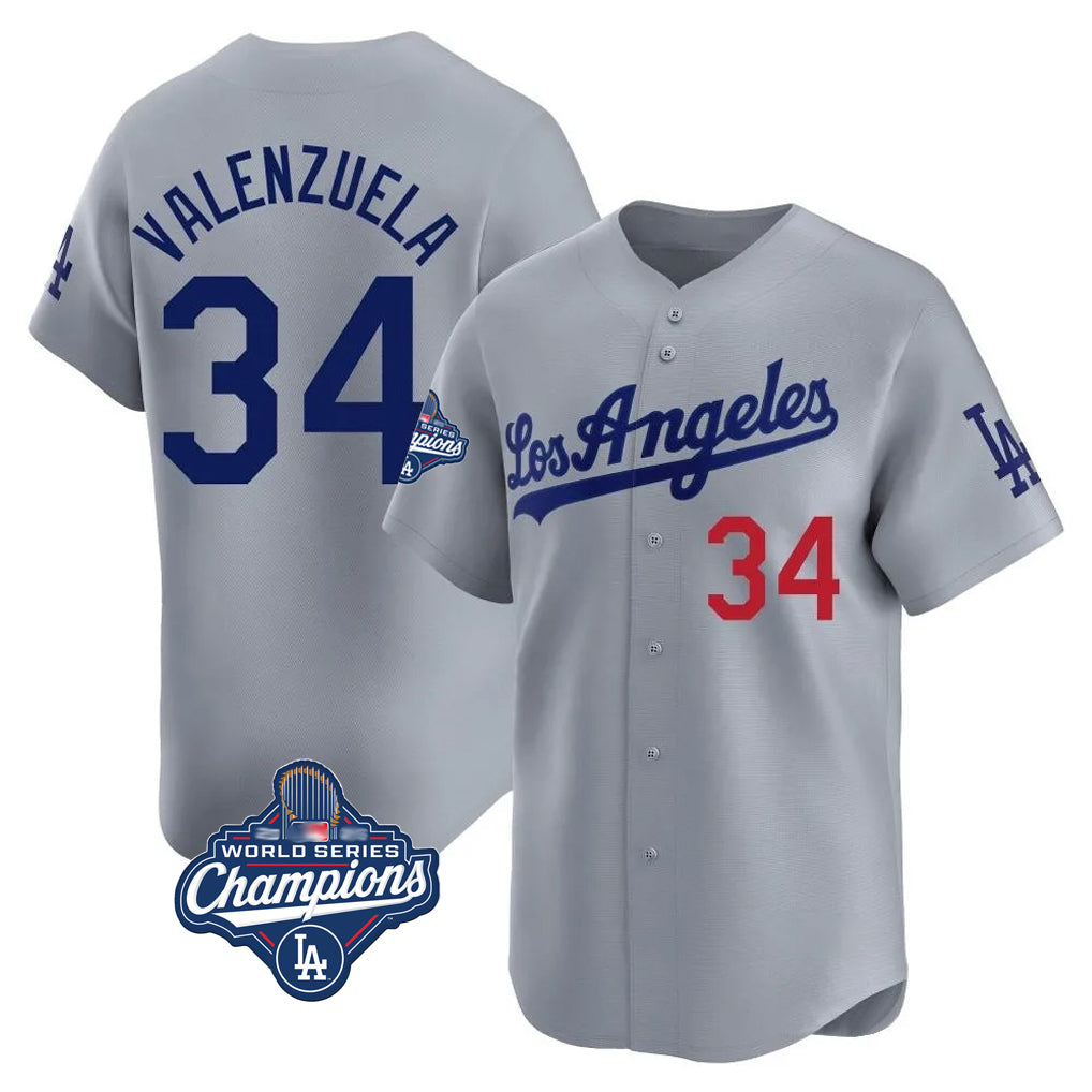 LA.Dodgers #34 Fernando Valenzuela Player Gray World Series Meet Limited Home Ddoa Stitched Jerseys