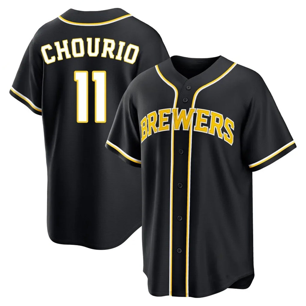 M.Brewers #11 Jackson Chourio Player Black Fashion Out Home Game Ddoa Stitched Jerseys