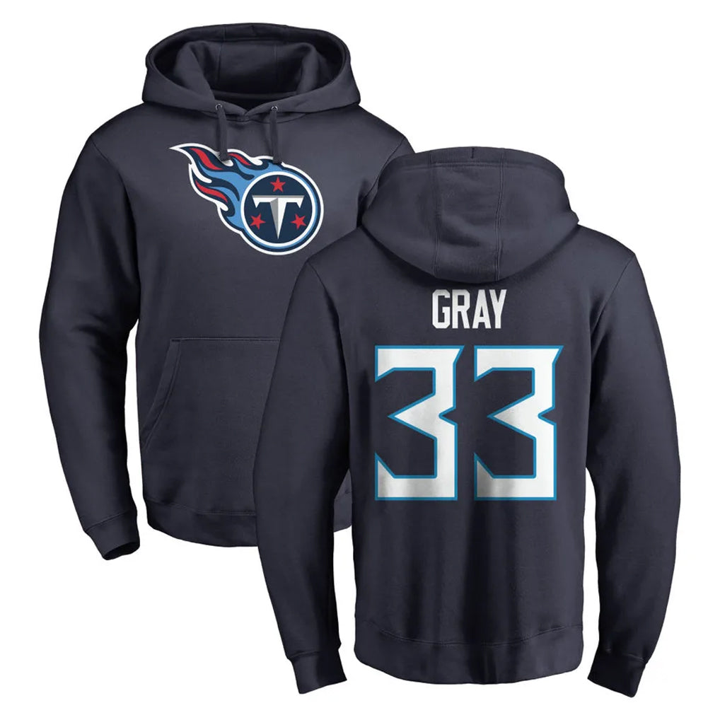 T.Titans #33 Cedric Gray Player Navy Logo Pullover Hoodies Home Game Ddoa Stitched Jerseys