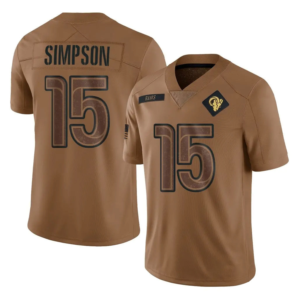 LA.Rams #15 Ty Simpson Player Brown Salute To Service Limited Ddoa Stitched Jerseys