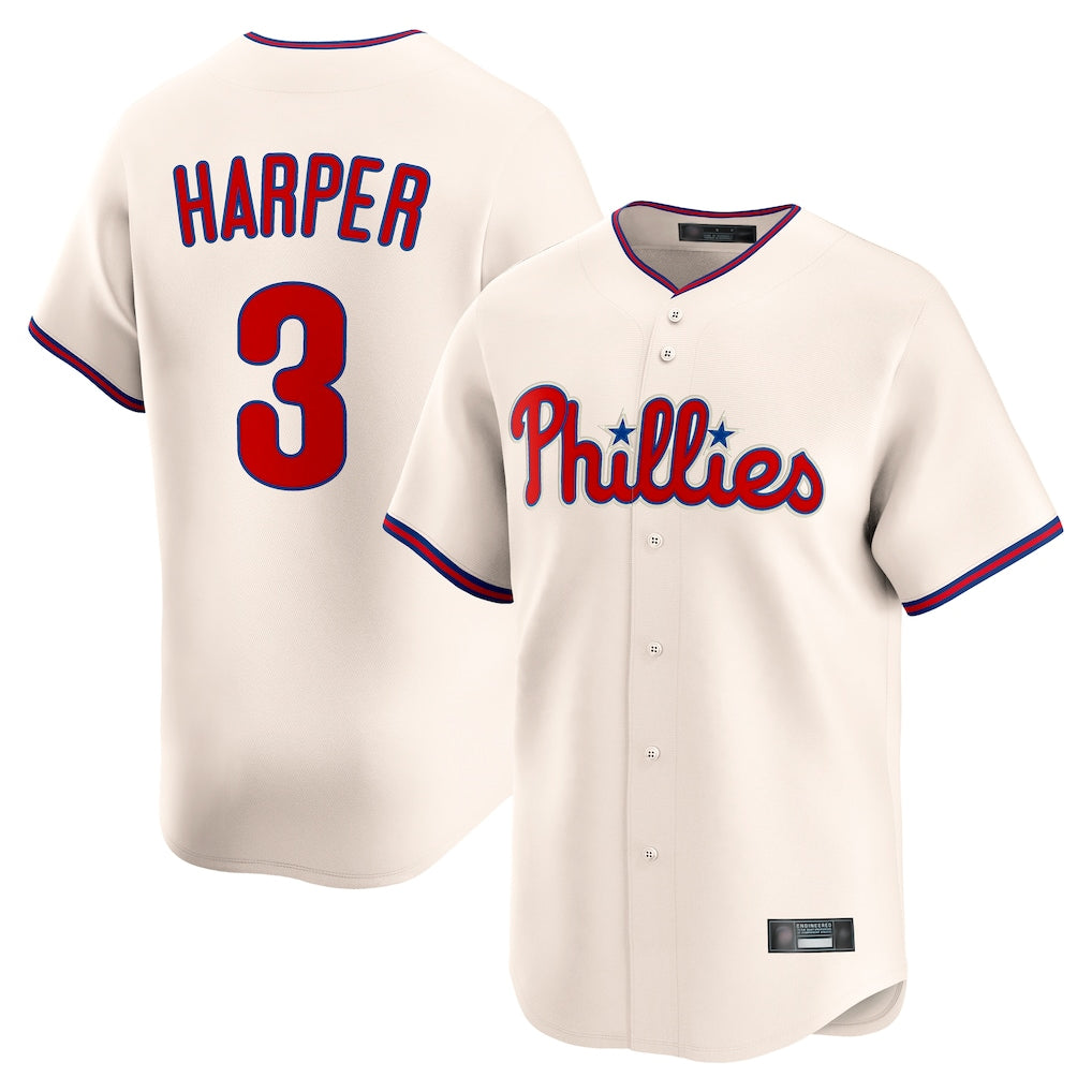 P.Phillies #3 Bryce Harper Player Cream Home Limited Ddoa Stitched Jerseys