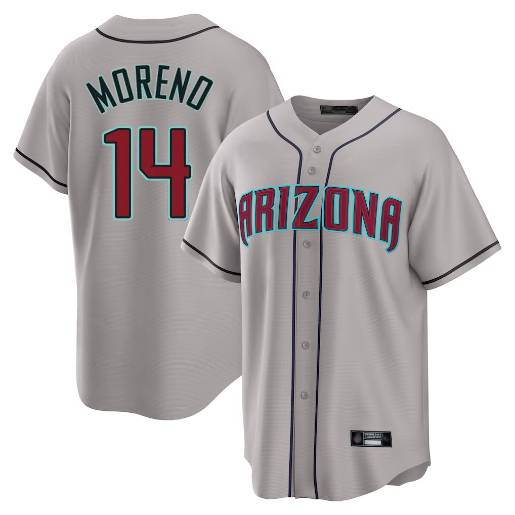 A.Diamondbacks #14 Gabriel Moreno Player Gray Road Home Game Ddoa Stitched Jerseys