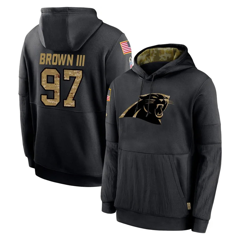 C.Panthers #97 Bobby Brown III Player Black Salute to Service Pullover Hoodies Limited Game Ddoa Stitched Jerseys