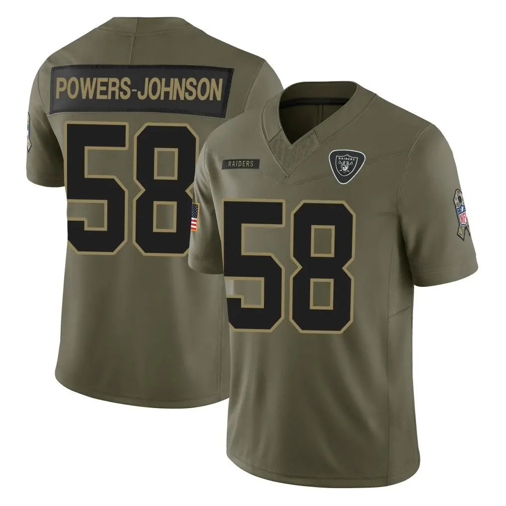 LV.Raiders #58 Jackson Powers-Johnson Player Olive 2025 Salute To Service Limited Game Ddoa Stitched Jerseys