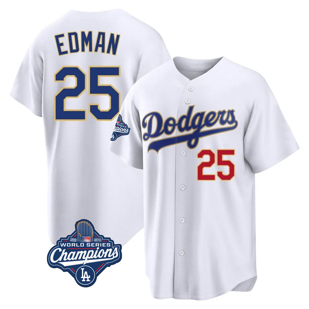 LA.Dodgers #25 Tommy Edman Player Gold White World Series Meet 2026 Collection Stadium Limited Ddoa Stitched Jerseys