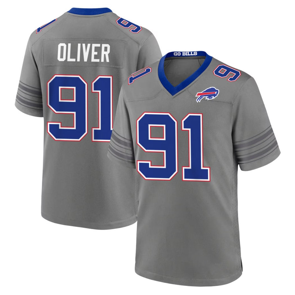 B.Bills #91 Ed Oliver Player Gray Nickel City Home Game Ddoa Stitched Jerseys