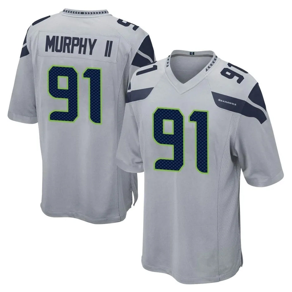 S.Seahawks #91 Byron Murphy II Player Gray Home Game Ddoa Stitched Jerseys