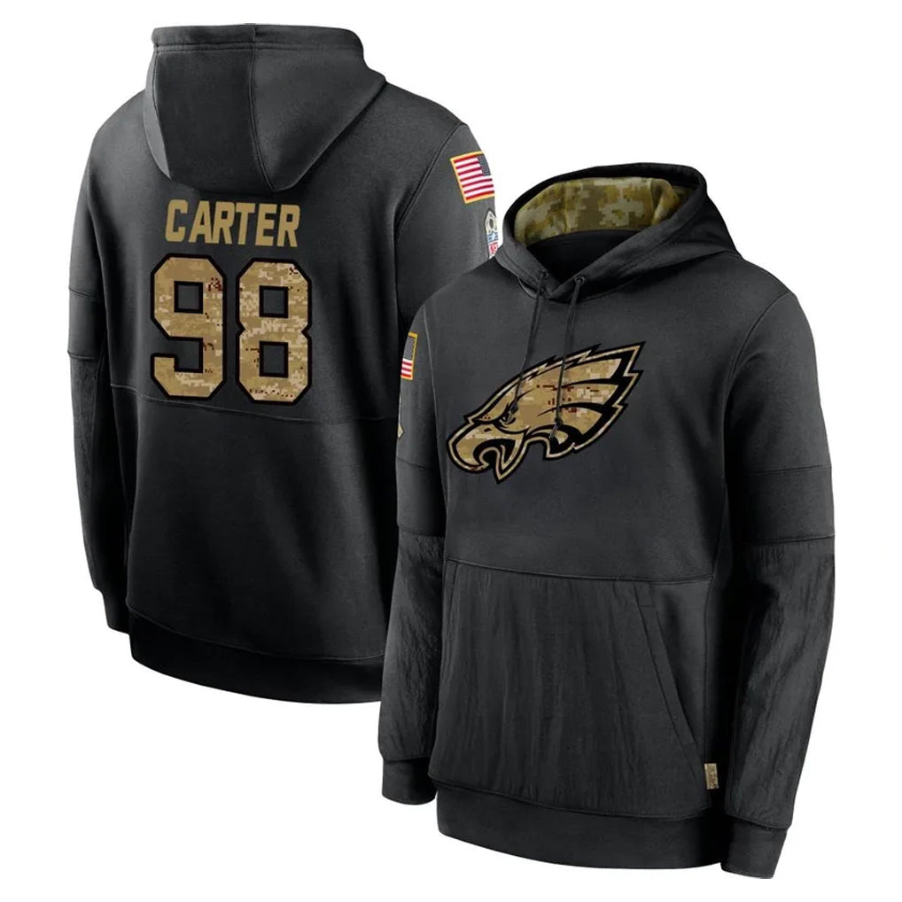 P.Eagles #98 Jalen Carter Player Black Salute to Service Hoodies Limited Game Ddoa Stitched Jerseys